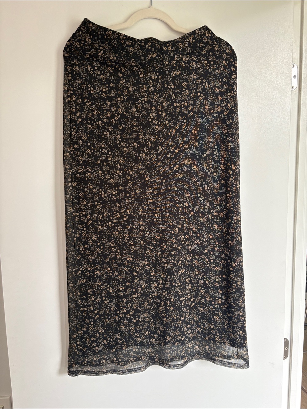 Urban Outfitters Black Midi Skirt with Cream Floral Print